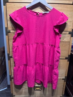 Ruffle Sleeve Tiered tunic - Hot Pink